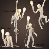 Modernes Weiß / Schwarz Affe Hanfseil hängendes Licht Mode einfache Art Nordic Harz Seletti Hanging Affen Lampe