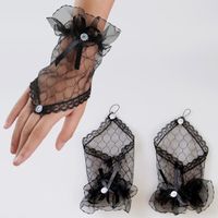 Новые невесты свадебные перчатки свадебные пальцы без пальцев кружева короткие перчатки пряжи черный лук перчатки S20