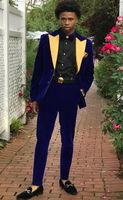 Velvet Groom Tuxedos Blue Men Wedding Tuxedos Yellow Peak La...