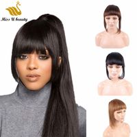 Gerçek İnsan Saç Patlama Siyah Kahverengi Sarışın Renkli Hairpieces Klip / Kadınlar için Bang Uzantıları