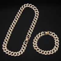 Miami Cuban Link Chain Gold / Серебряное Ожерелье Мужчины Ледяные Излышки Блеска Блен Гортвористые Хрузные Ювелирные Изделия Квадратный Хрусталь Ожерелье / Браслет
