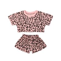 meninas bebê algodão leopardo grão impresso manga curta o-pescoço roupas verão tee + calças curtas crianças meninas roupas casuais