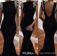 Custom Made Fancy Dame Formal Dress Black Spandex Mermaid Party Gown Bateau Sequin Beaded Backless Prom Avondjurk Corset 368