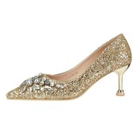 Sexy glitter prom shoes red silver gold pointed kitten heel pumps bridal wedding shoes luxury women designer shoes size 34 to 40