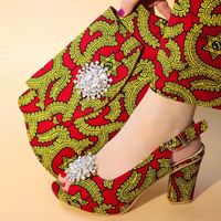 Herrliche rote Frauen-Pumpen mit Kristall-Stil African gelb gedruckt Wachsmuster Kleid Schuhe passen Handtasche Satz V242-7, Ferse 7cm