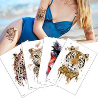 Akwarela Tygrys Leopard Design Tymczasowe tatuaże Naklejki do męskiej i żeńskiej broni bronią na nogę Naklejka Water Transfer Tattoo Papier Arkusty Seks