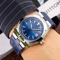 Cheap New Overseas 4500V / 110A-Automatic Mens Watch Date Blue Dial 316L Caixa de aço Pulseira de couro azul Gents Sport Relógios Hello_watch 6Color