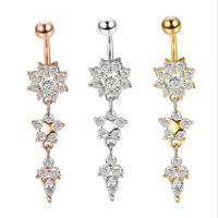 2020 Nuovo Indian Dangle Belly Bar Belly Button Gold Anelli Piercing Piercing Crystal Flower Body Body Body Body Piercing Anelli GD333