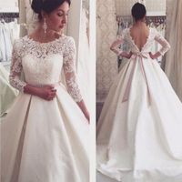 2020 Scoop Quarter Lace Appliques A- Line Wedding Dresses Bac...
