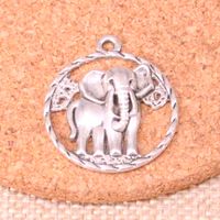 33pcs Charms circle elephant 28mm Antique Making pendant fit...