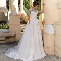 Lace Top Cap Shoulder Modest A- Line Wedding Dresses Bridal G...
