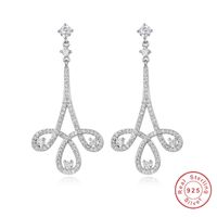 Marca 925 pendientes de plata esterlina de lujo pave sona diamante circón cuelga los pendientes de boda para mujeres joyería de compromiso clásica