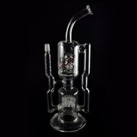 JM Flow Double armrest glass water pipe double filtration recycler glass bongs for smoking 18 inches with 22 Filter tube and glass nail