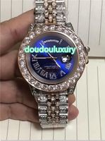 Blue Dial Fashion Mäns Armbandsur Bi-Rose Gold Iced Out Diamond Populär Watch Automatisk mekanisk armbandsur