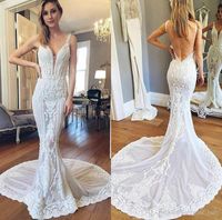 Robes De Mariée Mermaid Beach Wedding Dresses 2020 Sexy V-neck Backless Lace Applique Trumpet Holiday Bride Wedding Gown Pallas Couture