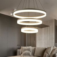 Modern Nordic Acrylic Ring LED Chandelier Minimalist Slim Living Room Decoration Engineering Lamp Study Restaurant Pendant Lamp Black White