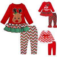 Kind Mädchen Weihnachtskleidung Set Elk Drucked Hemd Kleid mit Bogenhosen 2 Stück Baby My 1. Weihnachten Neue