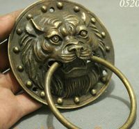 Folk cinese ottone rame recuperare testa di leone maschera statua porta porta battente coppia all'ingrosso 2 pezzi decorazione in rame vero ottone