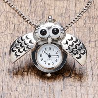 Cute Silver/Bronze Vintage Night Owl Design Pocket Watches Necklace Pendant Quartz Analog Watch for Men Women Kids