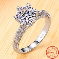 Sertifikası ile klasik zirkonya elmas düğün nişan yüzüğü kadınlar için 100% 925 Katı Gümüş Yüzük Yeni Güzel Takı YR279