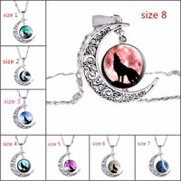 2019 new hot sale Charm Moon Glass Tile Necklace personality Wolf pendant Jewelry Animal women sweater chain