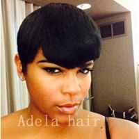 Парики 100% человеческих волос бразильские короткие прямые черные парики Пикси отрезали машину сделали парики для женщин