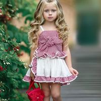 Новые летние девочки набор одежды Детская подвеска плед топ с нижним бельем юбка 2 чашки одежды мода детская одежда