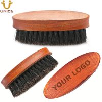 MOQ 100 PCS Personalizzato Logo Mini Bared Brushes Protable Brown Maniglia in legno con setole di cinghiale