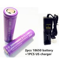2pcs IMR 18650 3. 7v 2500mAH pointed flat lithium battery + 1...