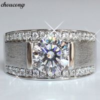 Choucong 2018 Solitaire Homens Anel 7mm Diamante 925 Sterling Prata Noivado Anéis de Banda de Casamento para Homens Moda Jóias