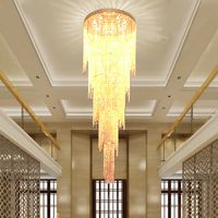 Nieuw Ontwerp Lange Moderne Crystal Lights Kroonluchter LED Licht 5 Lagen Luxe Hotel Lobby Kroonluchters Hanglamp Ligting LLFA