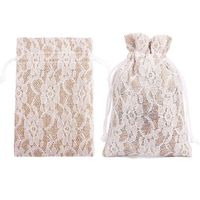 Vintage Linen Burlap Lace Drawstring Bag Candy Gift Bag Pouch For Wedding Festival Party Jewelry Packaging Supply