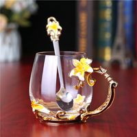 Criativa esmalte de cristal resistente ao calor Flower Tea Cup Calor copos de presente resistente xícara de suco de vidro