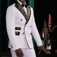 Moda de Marfil en relieve novio esmoquin doble de pecho de los padrinos de boda esmoquin formal de los hombres Blazer Prom chaqueta del traje (chaqueta + Pants + tie) 623