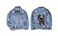 Mäns Hip Hop Streetwear Denim Jeans Jackor Vår Funny Dog Patch Design Broken Hole Coats Fashion Outwear