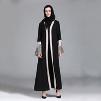 Longas vestes Ramadã Médio Oriente Islâmico Vestuário Casual Bordado Muçulmano Abaya Lace Maxi Vestido Beading Cardigan Kimono Tunic