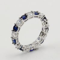 Partihandel Massor av lager Sparkling Mode Smycken Real 925 Sterling Silver Blue Sapphire CZ Diamond Stack Bröllop Band Ring för Kvinnor Present