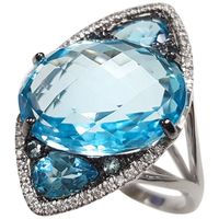 Ladiest White Gold Oval Blue Topaz and Diamond Ring Party Rings Bridal Wedding Band US Size 5 -12
