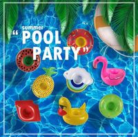 PVC Inflatable Drink Cup Holder Donut Flamingo Watermelon Pineapple Lovely Shaped Cup Mat Floating Mat Swimming Pool Party Props 7026