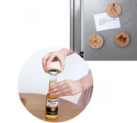 100pcs / lot bricolage en bois forme ronde ouvre bouteille coaster réfrigérateur aimant décoration ouvre-bouteille de bière logo personnalisé SN2604