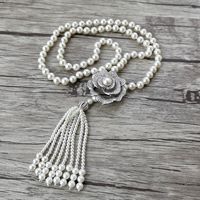 Conector del encanto del encanto de la forma de la flor CZ Micro Pave conector, cáscara natural perlas de perlas cadena borlas de las mujeres collar de joyería NK529