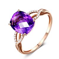 Mode smyckenhigh-end temperament ovala djupt ametist öppen ring kvinnlig pläterad 18k ros guld live ring