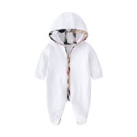 Retail newborn baby plaid Hooded rompers romper cotton long ...
