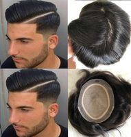 Men Hair System Wig Full Silk Toupee Black Color #1B Brazili...