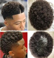 Erkekler Saç Sistemi Afro Saç Peruk Erkek Hairpieces Tam PU İnce Cilt Peruk Kahverengi # 2 Hint Bakire Remy Erkekler Için İnsan Saç Değiştirme