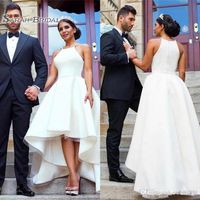 Elegante Árabe Branco Alto Vestidos De Casamento Baixo Praia Uma Linha Noiva Vestido Vestidos de Novia Plus Size Bridal Wear