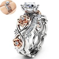 Crystal Cubic Zirnia Cluster Rings تصميم زهرة خاتم الزواج خاتم زواج زوجين الأزياء هدية المجوهرات للنساء