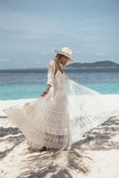 2020 Elegante Cover - Up Sexy Profondo Scollo A V Summer Beach Dress White Lace Tunica Costumi Da Bagno Delle Donne Beachwear Costume Da Bagno Cover Up Lungo Cardigan Camicette