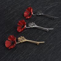 Flor de amapola roja Calamar Broche Pin Collar Ramillete Oro Plata Negro Pins Camisa Insignia Joyería Vintage Regalo para las mujeres