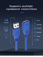 USB 3.0 extension cable copper male and female USB adapter dual shielded blue transparent USB 3.0 cable